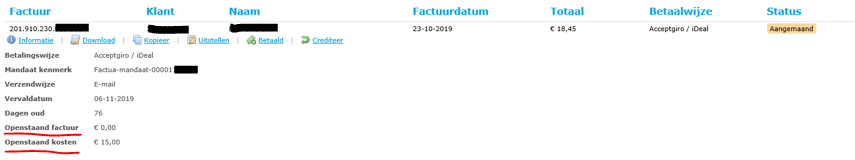 Aanmaningskosten kwijtschelden bij losse factuur Screenshot aanmaningskosten kwijtschelden bij losse factuur