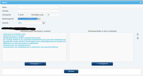 Nieuwe combinatie aanmaken Screenshot nieuwe combinatie aanmaken