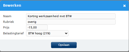 Voorbeeld nieuwe werkzaamheid met korting