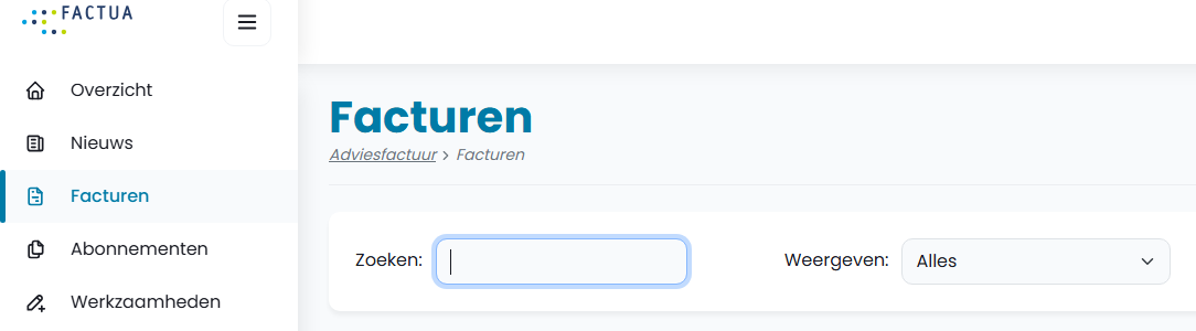 Screenshot menu Facturen
