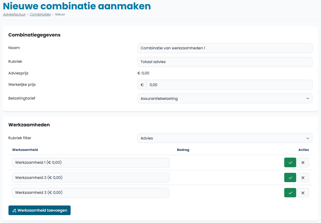 Nieuwe combinatie aanmaken 2