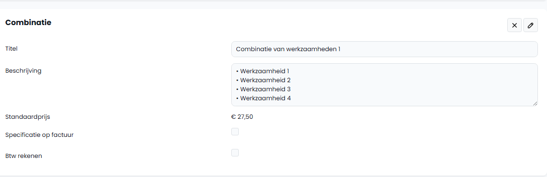 Screenshot werkelijke prijs van combinatie aanpassen